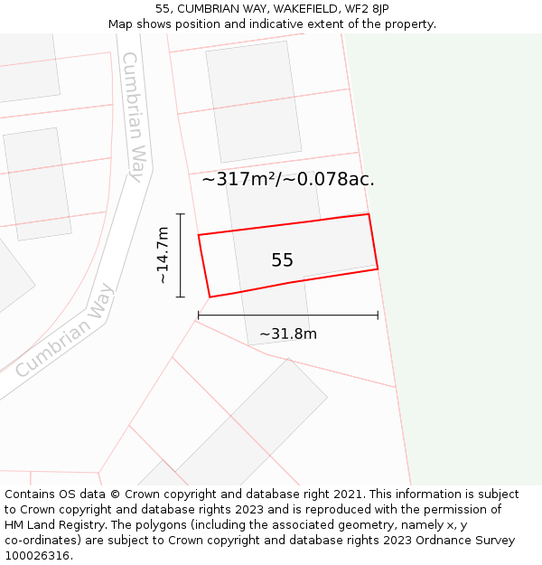 55, CUMBRIAN WAY, WAKEFIELD, WF2 8JP: Plot and title map