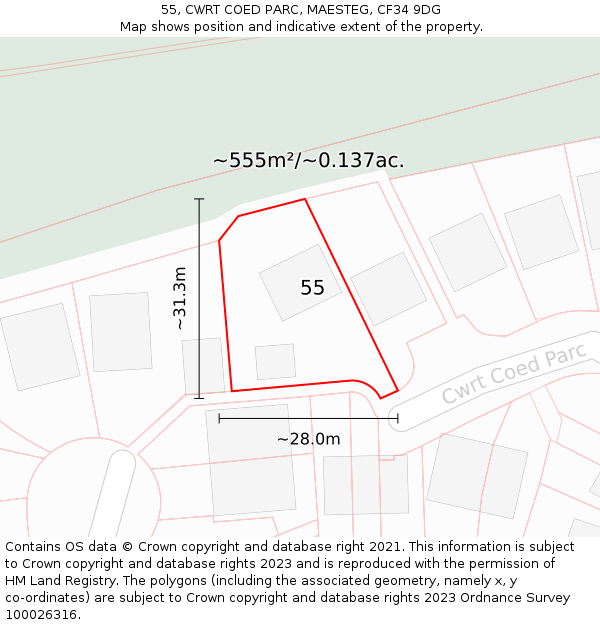 55, CWRT COED PARC, MAESTEG, CF34 9DG: Plot and title map