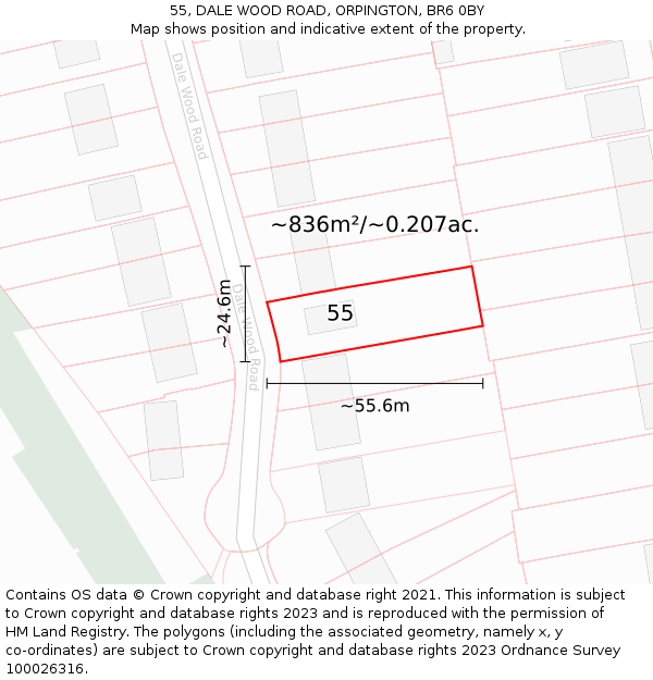 55, DALE WOOD ROAD, ORPINGTON, BR6 0BY: Plot and title map