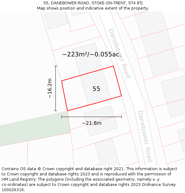 55, DANEBOWER ROAD, STOKE-ON-TRENT, ST4 8TJ: Plot and title map