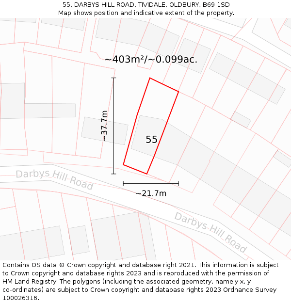 55, DARBYS HILL ROAD, TIVIDALE, OLDBURY, B69 1SD: Plot and title map