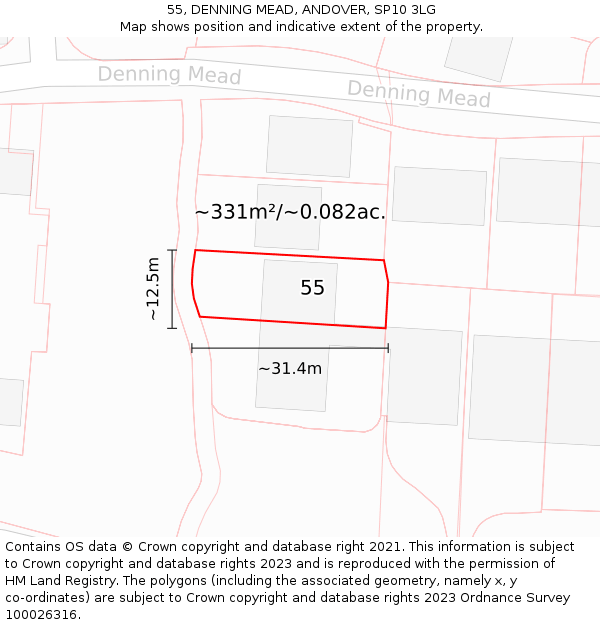 55, DENNING MEAD, ANDOVER, SP10 3LG: Plot and title map