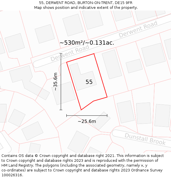55, DERWENT ROAD, BURTON-ON-TRENT, DE15 9FR: Plot and title map