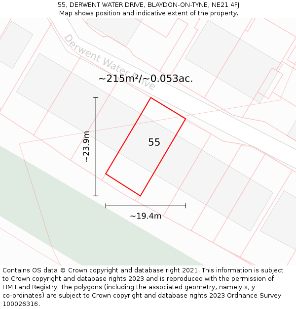 55, DERWENT WATER DRIVE, BLAYDON-ON-TYNE, NE21 4FJ: Plot and title map