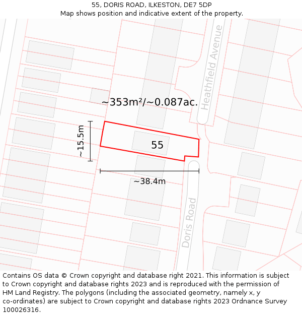 55, DORIS ROAD, ILKESTON, DE7 5DP: Plot and title map