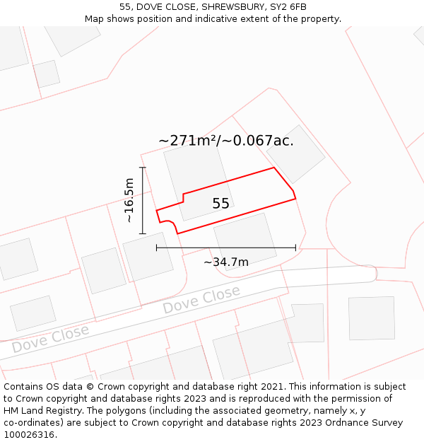 55, DOVE CLOSE, SHREWSBURY, SY2 6FB: Plot and title map