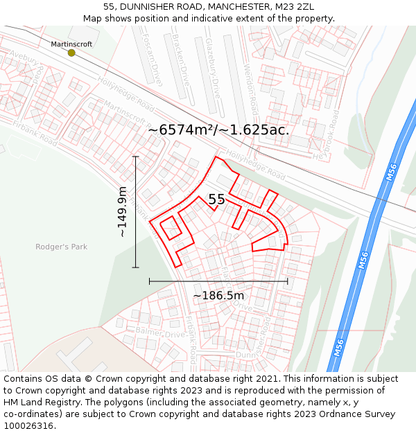 55, DUNNISHER ROAD, MANCHESTER, M23 2ZL: Plot and title map