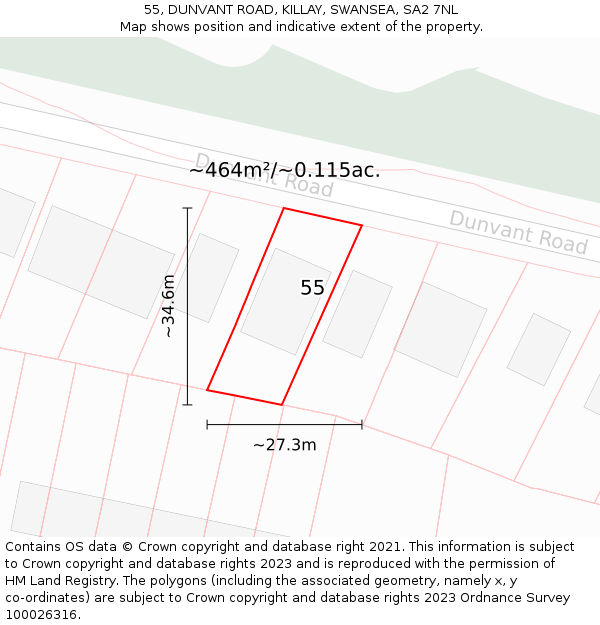 55, DUNVANT ROAD, KILLAY, SWANSEA, SA2 7NL: Plot and title map