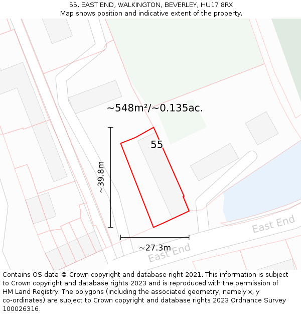 55, EAST END, WALKINGTON, BEVERLEY, HU17 8RX: Plot and title map