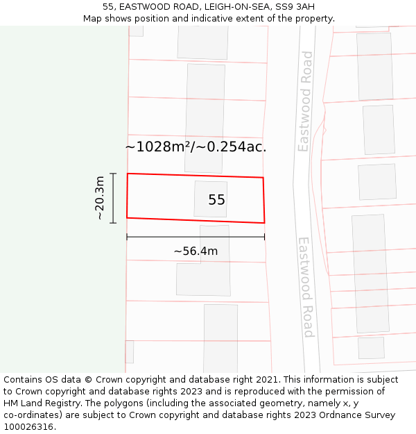 55, EASTWOOD ROAD, LEIGH-ON-SEA, SS9 3AH: Plot and title map