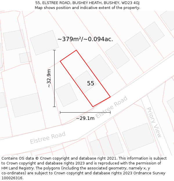 55, ELSTREE ROAD, BUSHEY HEATH, BUSHEY, WD23 4GJ: Plot and title map