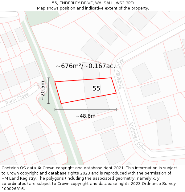 55, ENDERLEY DRIVE, WALSALL, WS3 3PD: Plot and title map