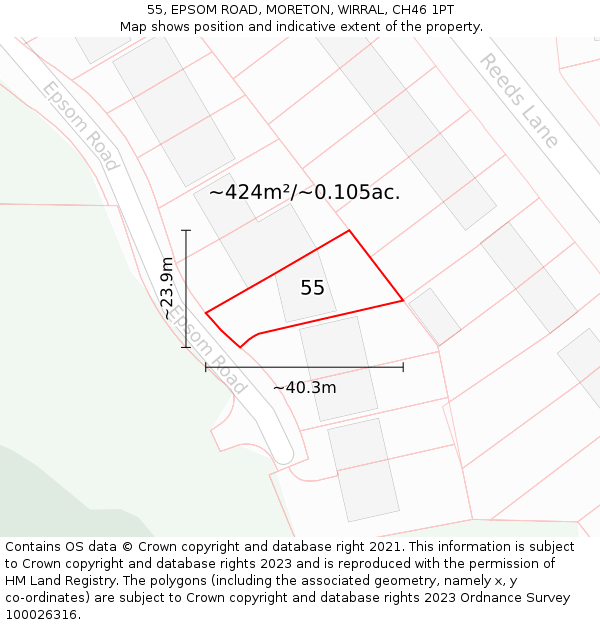 55, EPSOM ROAD, MORETON, WIRRAL, CH46 1PT: Plot and title map