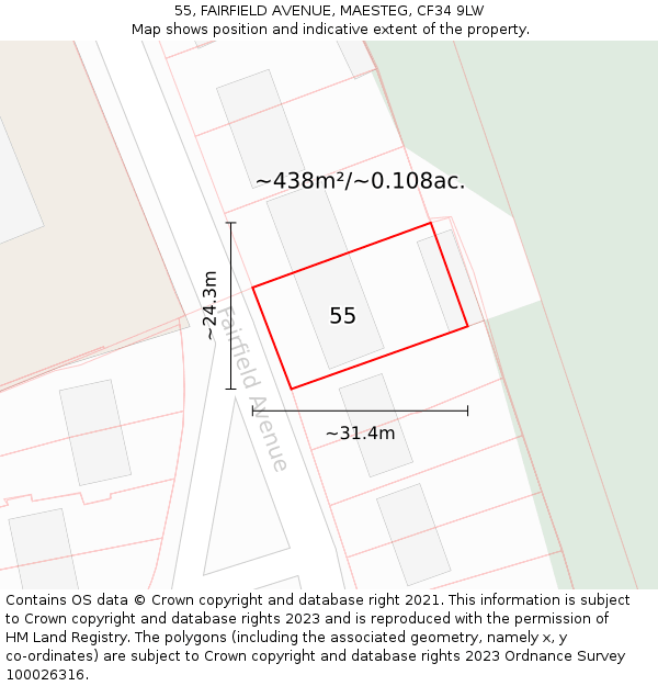 55, FAIRFIELD AVENUE, MAESTEG, CF34 9LW: Plot and title map