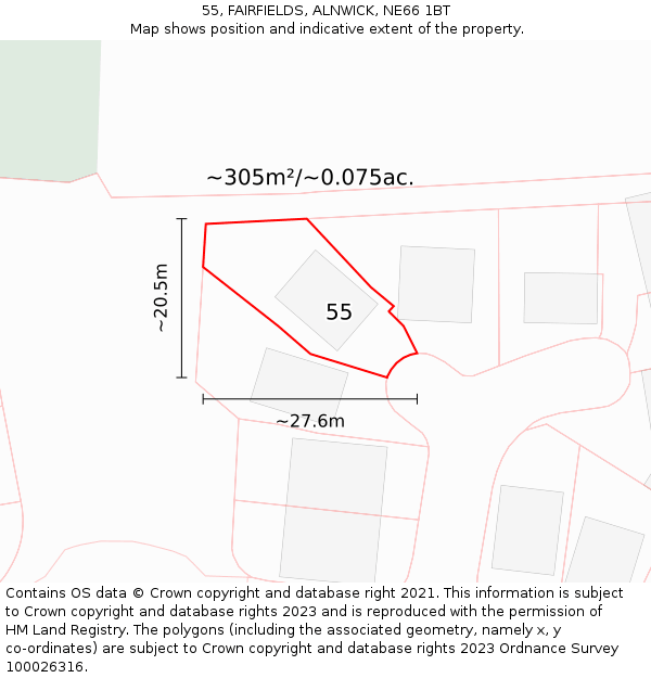 55, FAIRFIELDS, ALNWICK, NE66 1BT: Plot and title map