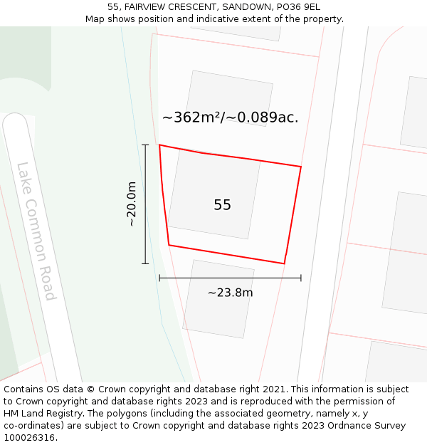 55, FAIRVIEW CRESCENT, SANDOWN, PO36 9EL: Plot and title map