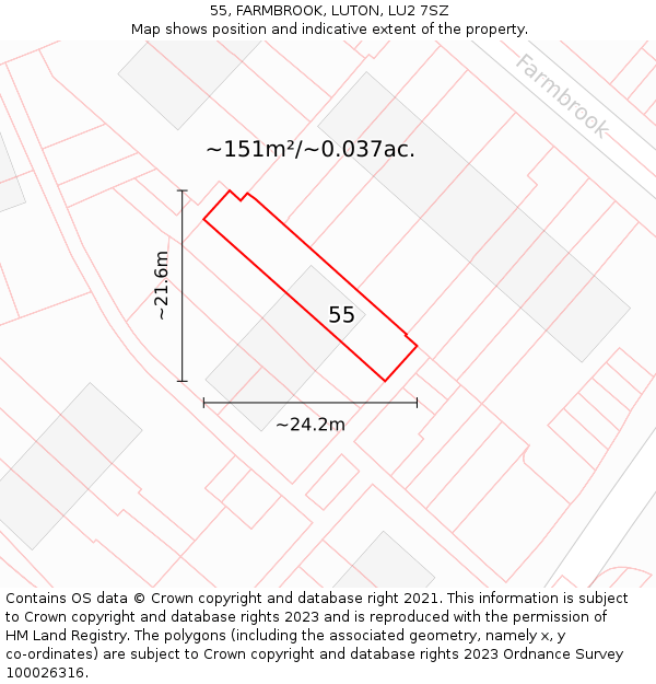 55, FARMBROOK, LUTON, LU2 7SZ: Plot and title map