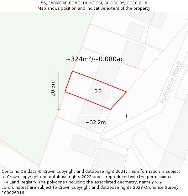 55, FARMERIE ROAD, HUNDON, SUDBURY, CO10 8HA: Plot and title map