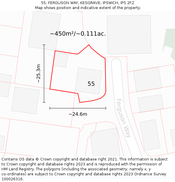 55, FERGUSON WAY, KESGRAVE, IPSWICH, IP5 2FZ: Plot and title map