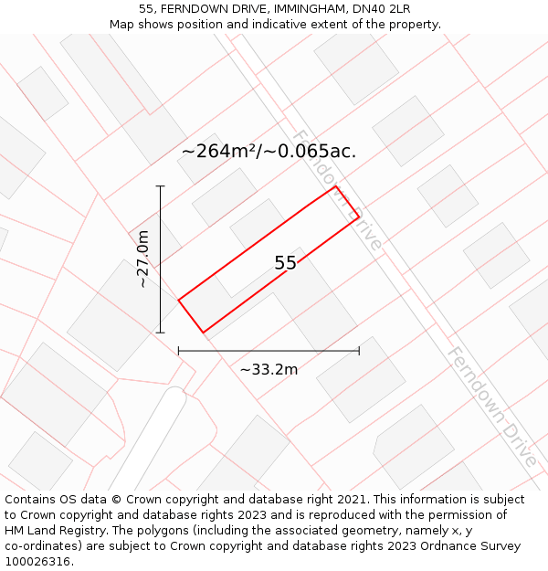 55, FERNDOWN DRIVE, IMMINGHAM, DN40 2LR: Plot and title map