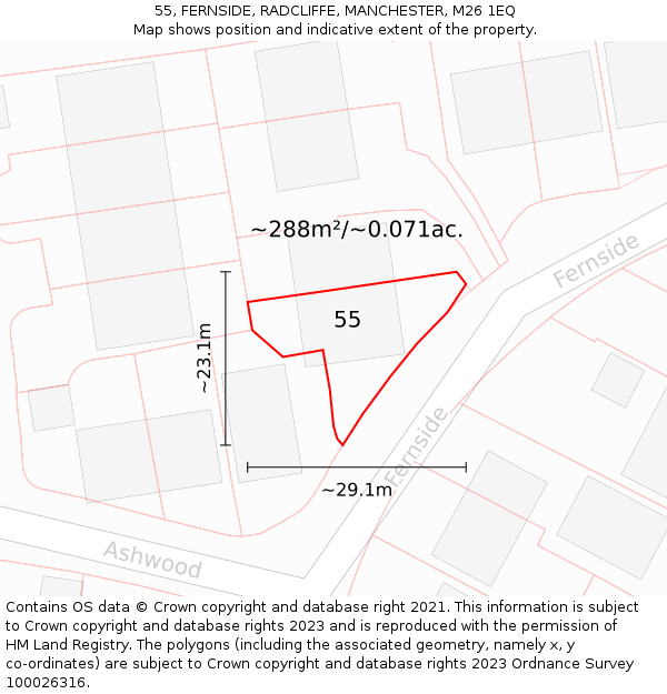 55, FERNSIDE, RADCLIFFE, MANCHESTER, M26 1EQ: Plot and title map