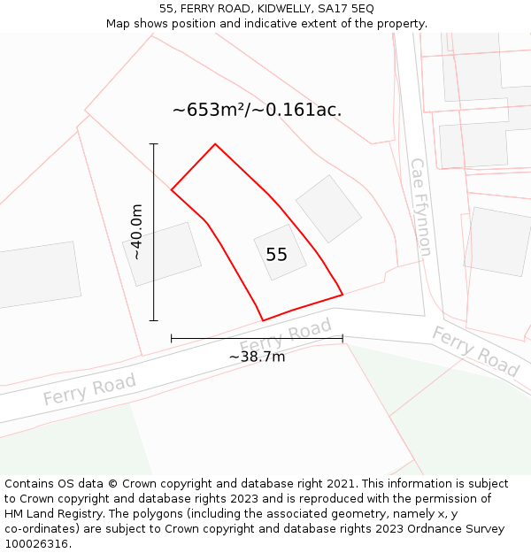 55, FERRY ROAD, KIDWELLY, SA17 5EQ: Plot and title map