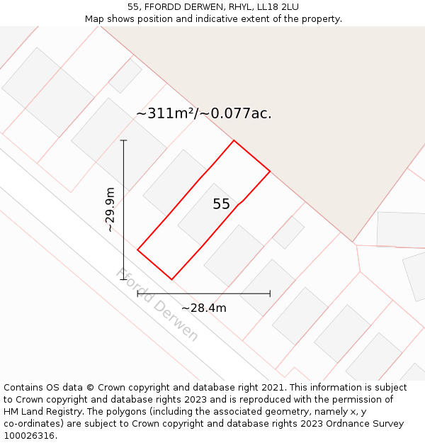 55, FFORDD DERWEN, RHYL, LL18 2LU: Plot and title map