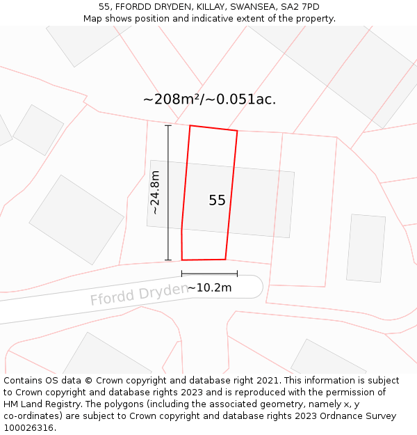 55, FFORDD DRYDEN, KILLAY, SWANSEA, SA2 7PD: Plot and title map