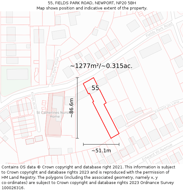 55, FIELDS PARK ROAD, NEWPORT, NP20 5BH: Plot and title map