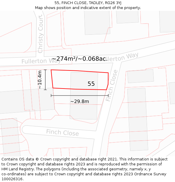 55, FINCH CLOSE, TADLEY, RG26 3YJ: Plot and title map