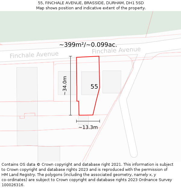 55, FINCHALE AVENUE, BRASSIDE, DURHAM, DH1 5SD: Plot and title map