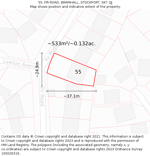 55, FIR ROAD, BRAMHALL, STOCKPORT, SK7 2JJ: Plot and title map