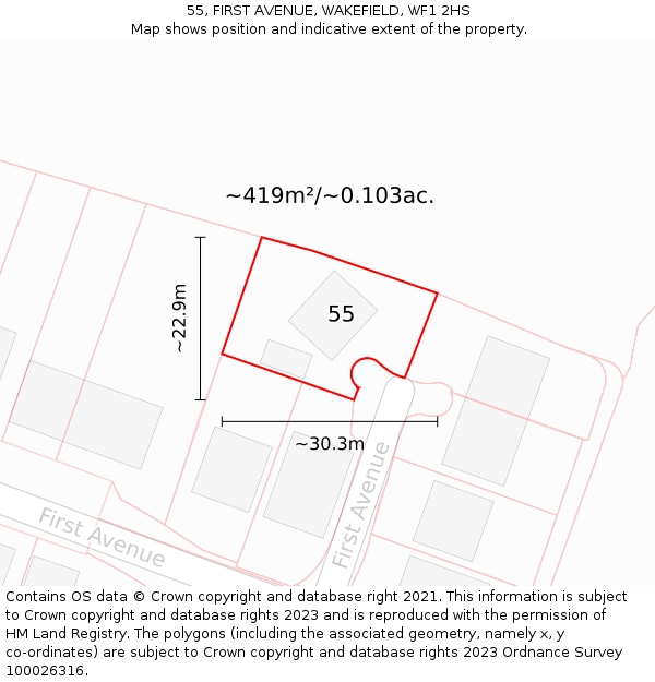 55, FIRST AVENUE, WAKEFIELD, WF1 2HS: Plot and title map