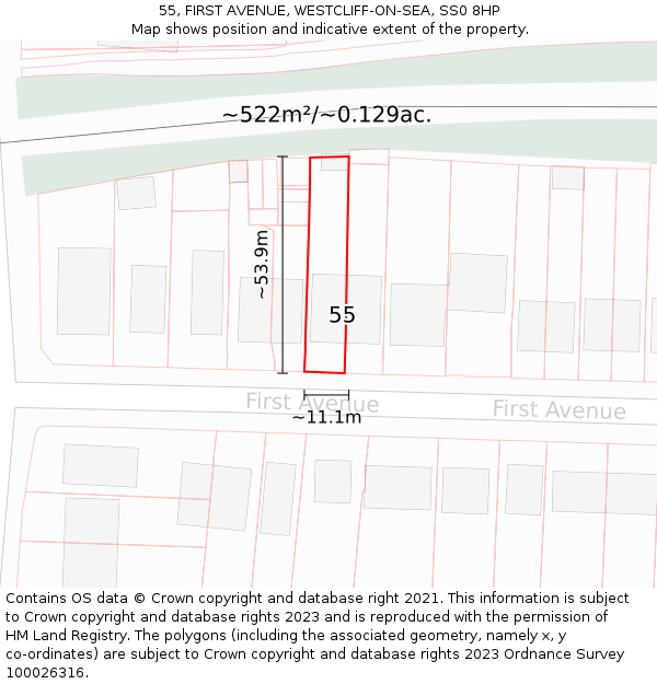 55, FIRST AVENUE, WESTCLIFF-ON-SEA, SS0 8HP: Plot and title map