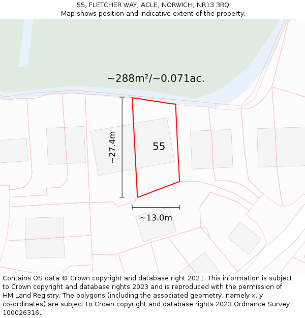 55, FLETCHER WAY, ACLE, NORWICH, NR13 3RQ: Plot and title map