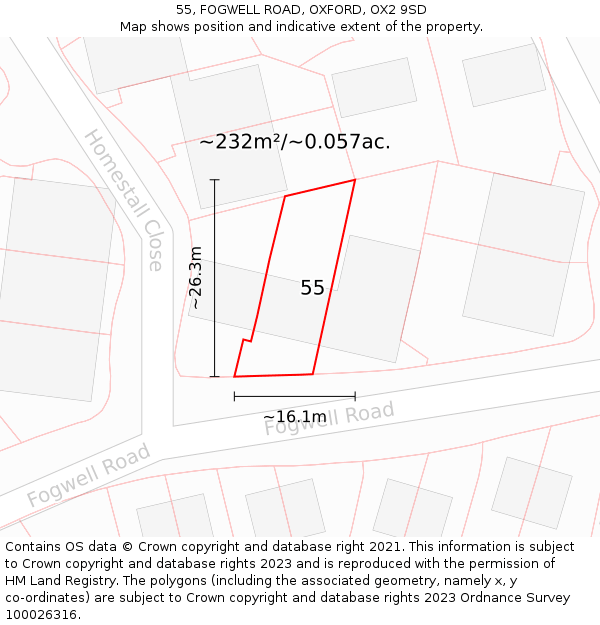 55, FOGWELL ROAD, OXFORD, OX2 9SD: Plot and title map