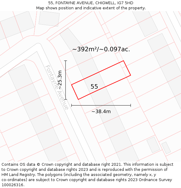 55, FONTAYNE AVENUE, CHIGWELL, IG7 5HD: Plot and title map