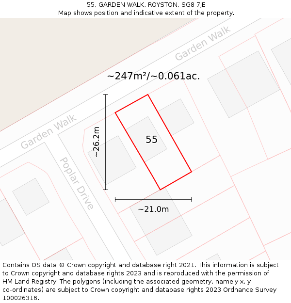 55, GARDEN WALK, ROYSTON, SG8 7JE: Plot and title map