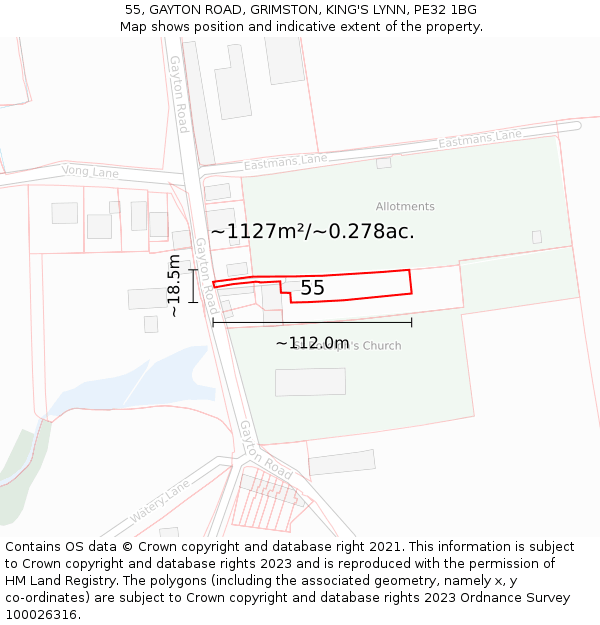 55, GAYTON ROAD, GRIMSTON, KING'S LYNN, PE32 1BG: Plot and title map