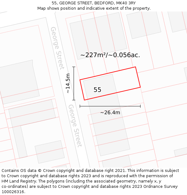 55, GEORGE STREET, BEDFORD, MK40 3RY: Plot and title map