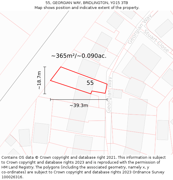 55, GEORGIAN WAY, BRIDLINGTON, YO15 3TB: Plot and title map