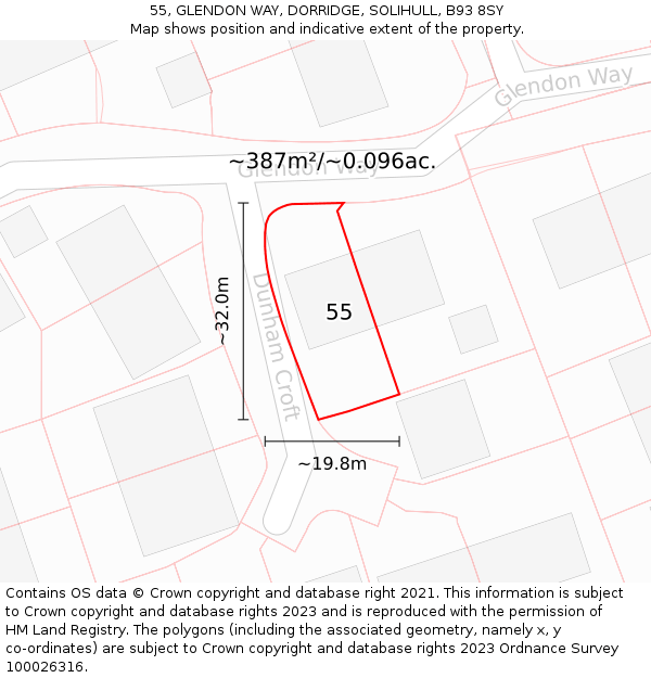 55, GLENDON WAY, DORRIDGE, SOLIHULL, B93 8SY: Plot and title map