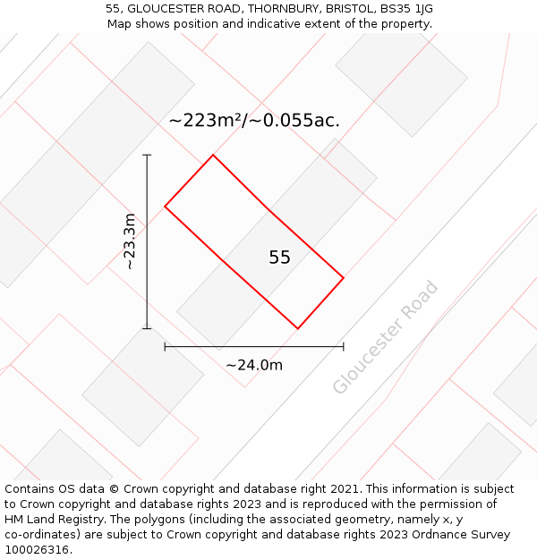 55, GLOUCESTER ROAD, THORNBURY, BRISTOL, BS35 1JG: Plot and title map