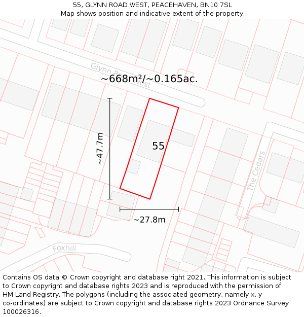 55, GLYNN ROAD WEST, PEACEHAVEN, BN10 7SL: Plot and title map