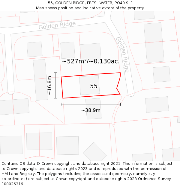 55, GOLDEN RIDGE, FRESHWATER, PO40 9LF: Plot and title map