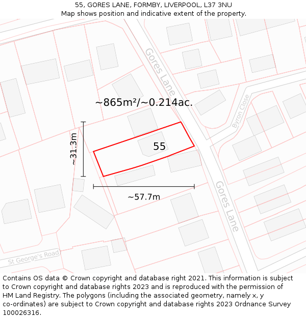 55, GORES LANE, FORMBY, LIVERPOOL, L37 3NU: Plot and title map