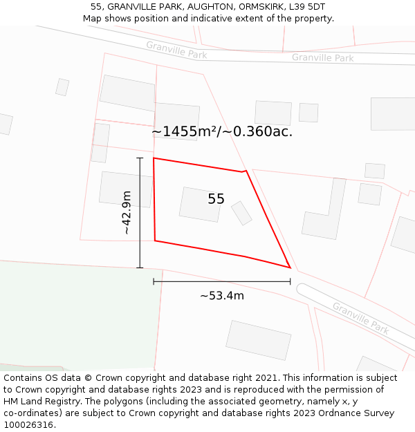 55, GRANVILLE PARK, AUGHTON, ORMSKIRK, L39 5DT: Plot and title map