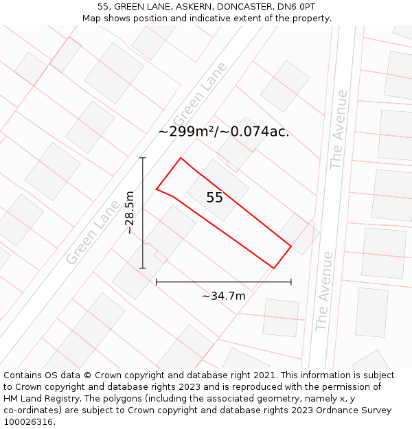 55, GREEN LANE, ASKERN, DONCASTER, DN6 0PT: Plot and title map