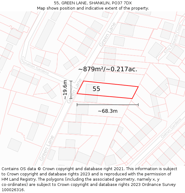 55, GREEN LANE, SHANKLIN, PO37 7DX: Plot and title map