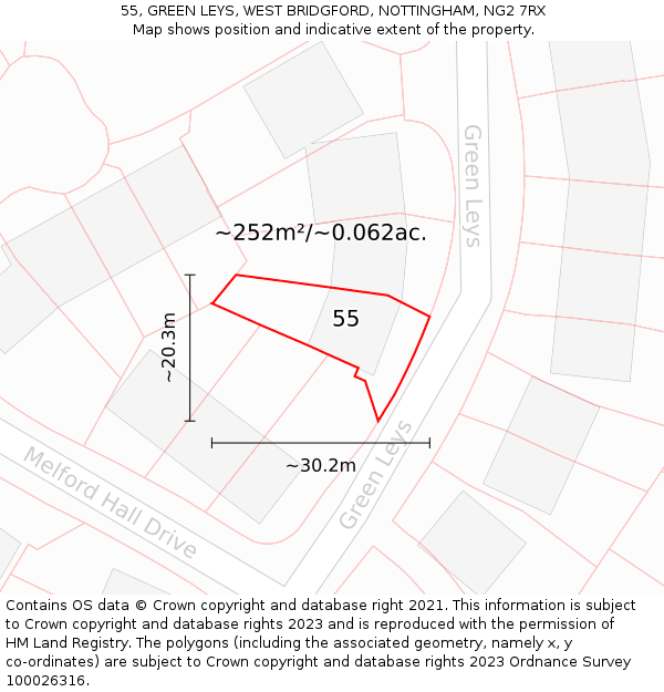 55, GREEN LEYS, WEST BRIDGFORD, NOTTINGHAM, NG2 7RX: Plot and title map